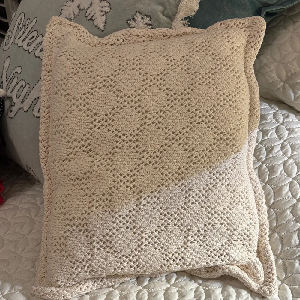 Floppy Comfy Cream Cotton Crocheted Accent Pillow